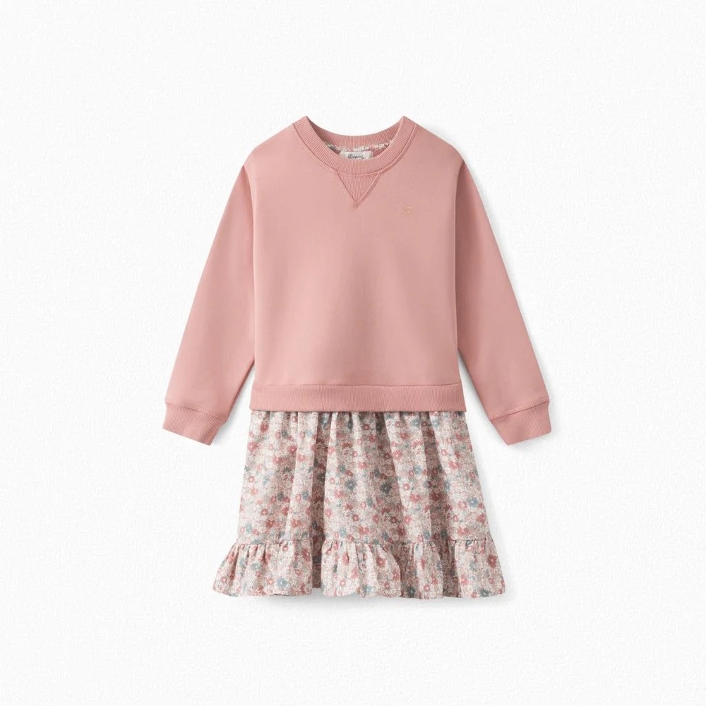 Pink Floral Dress with Sweatshirt Top
